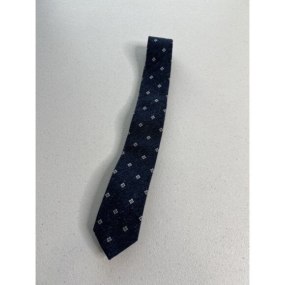 Asole & Bottoni Blue, Gray Flower Pattern Silk/Wool Skinny Tie NWOT - Picture 3 of 6